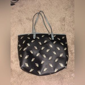 USED-Coach Reversible Tote Shoulder Bag-Blue Owls/Baby Blue w/ Coach Stamp